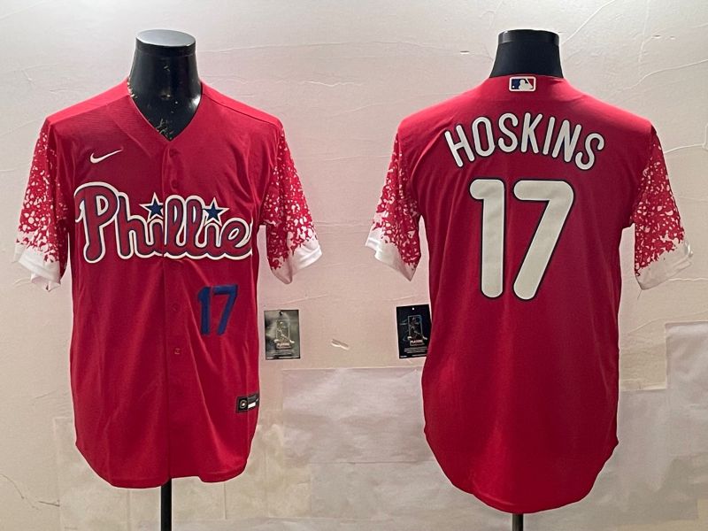 Men Philadelphia Phillies #17 Hoskins Red Fashion 2025 Nike MLB Jersey style 2